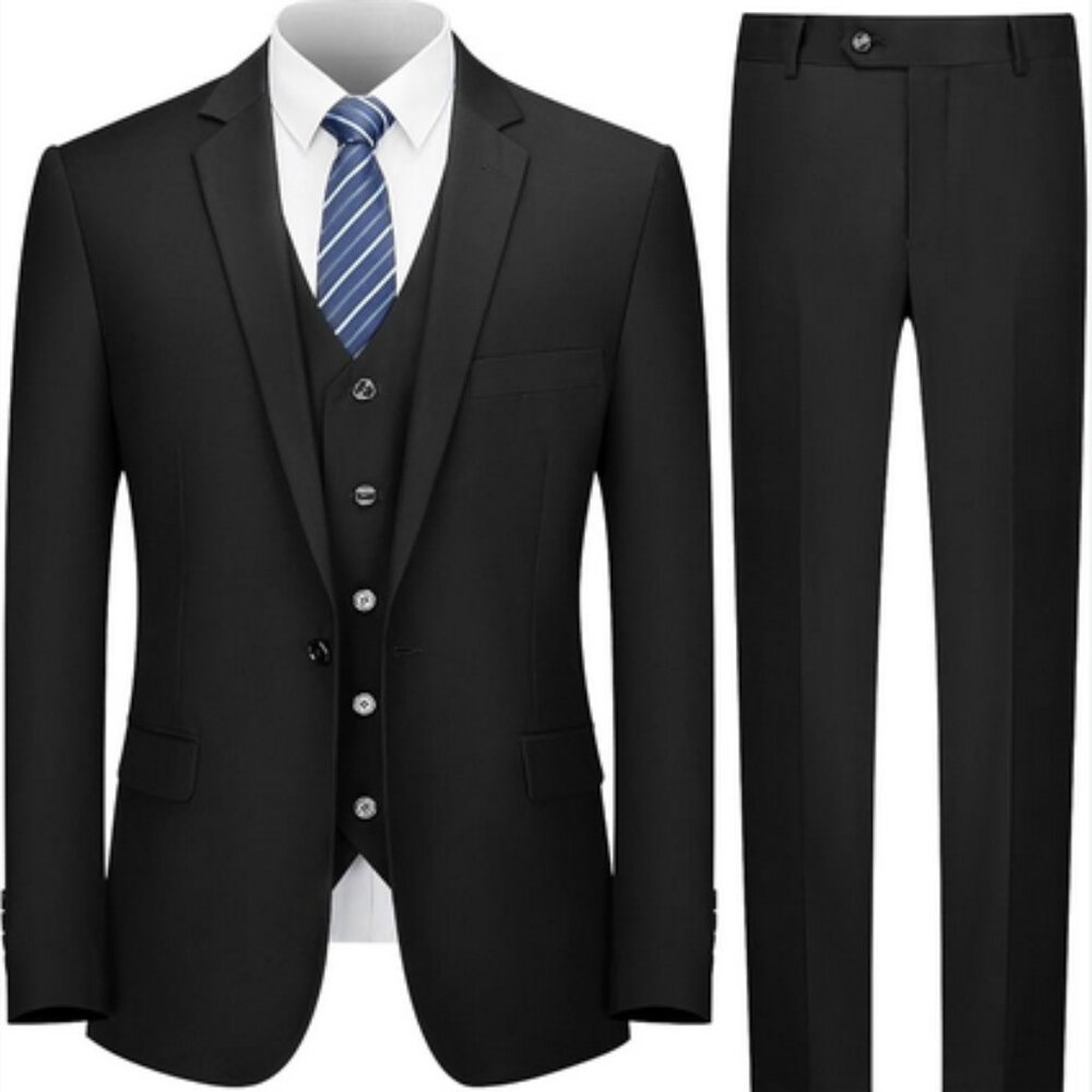 Cooper & Nelson Men's Suit Slim Fit, 3 Piece Suits, One Button Solid Jacket, Ves